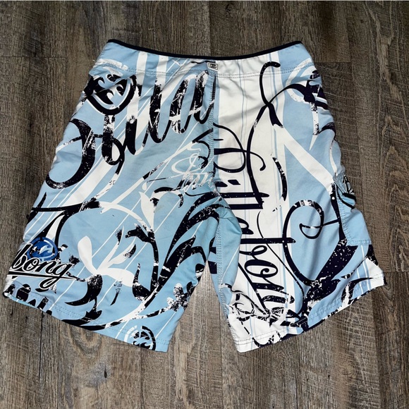 Vintage Y2K Billabong Board Shorts Mens 36 Swim Surf Blue White Embroidered Logo - Picture 4 of 9